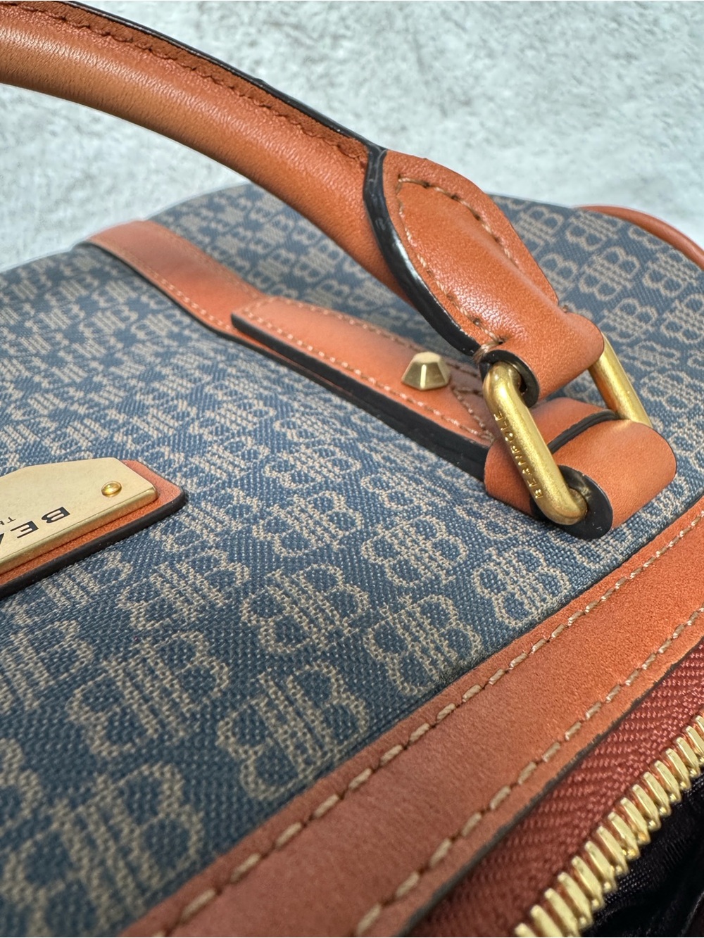 Beanpole Bourke Brown Canvas Monogram Satchel with Tan Leather Trim - Picture 11 of 14